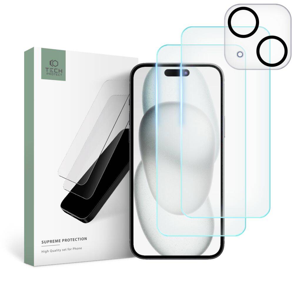 Szkło Hartowane Tech-protect Supreme Set iPhone 15 Clear