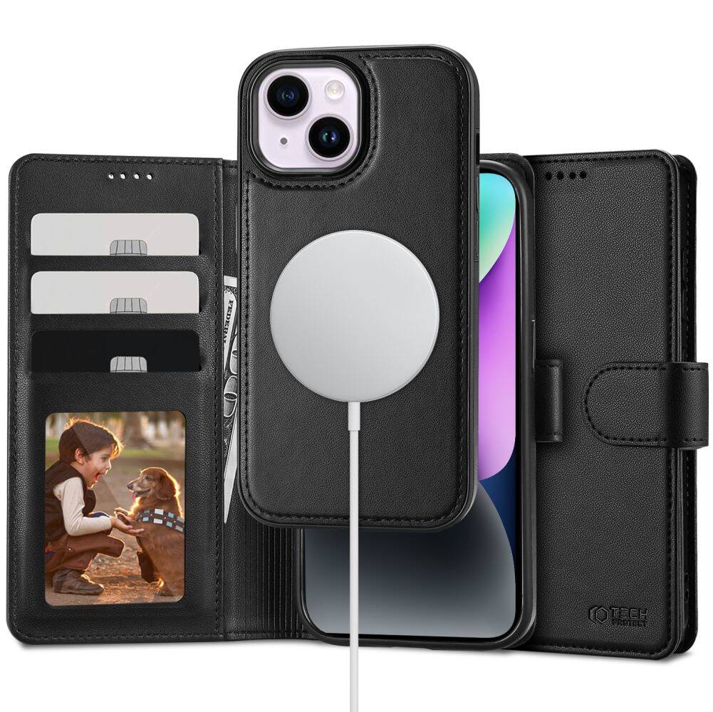 Czarny portfel etui Tech-Protect Wallet Magsafe dla iPhone 14