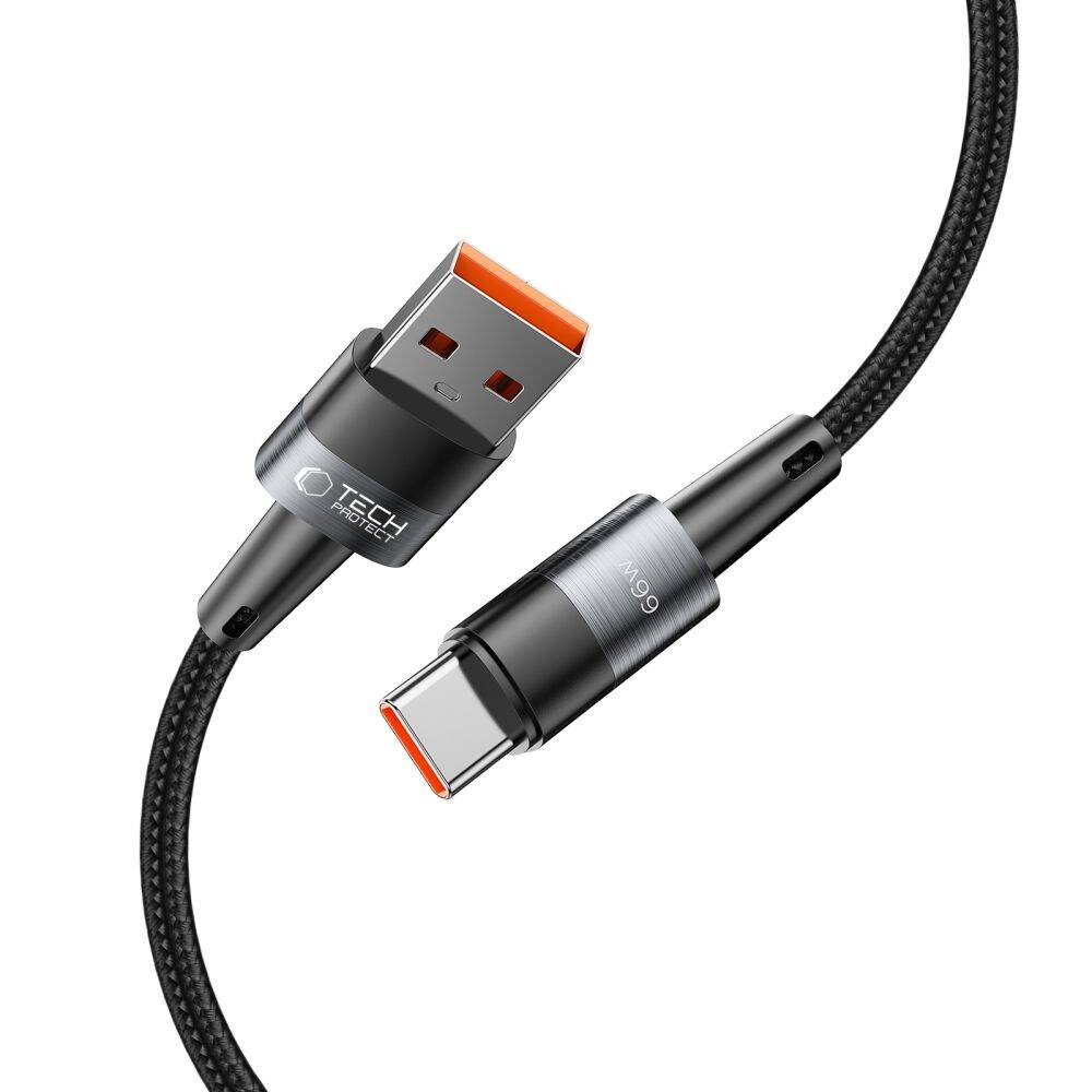 Szary kabel Tech-Protect UltraBoost z wytrzymałym nylonowym oplotem i aluminiowym wzmocnieniem
