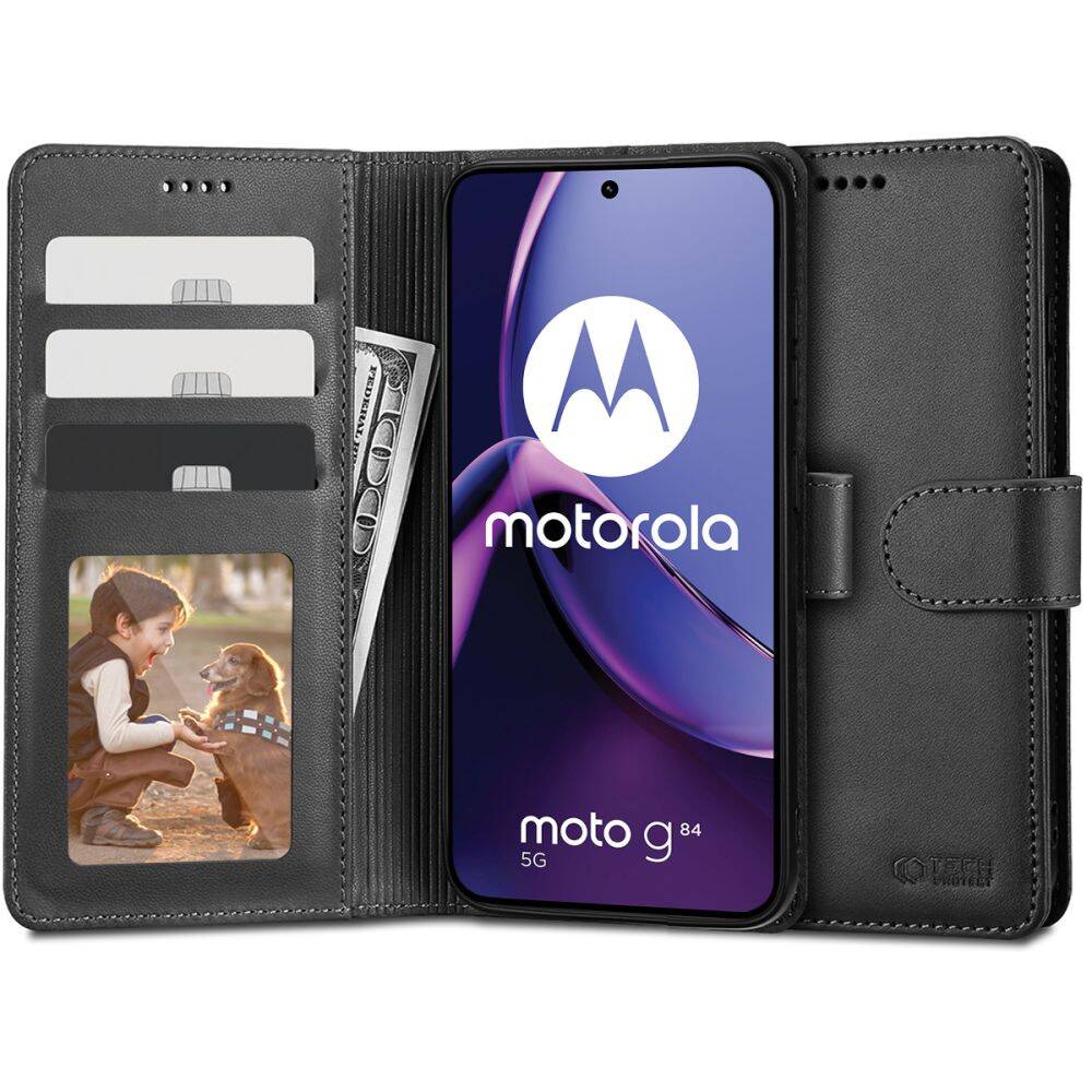 Etui Tech-Protect Wallet dla Motorola Moto G84 5G - Czarny Portfel z Ekoskóry