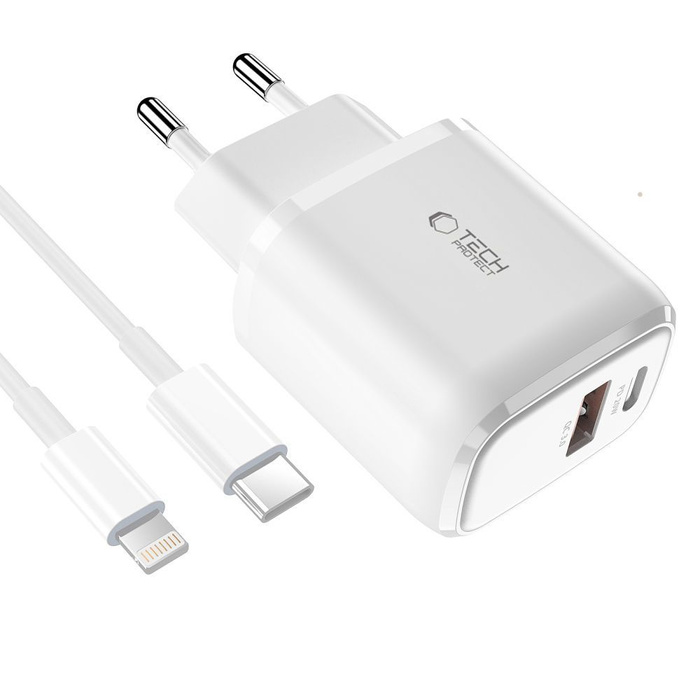 Ładowarka C20W Tech-Protect 2-Port Network Charger PD20W/QC3.0 + Lightning Cable biały