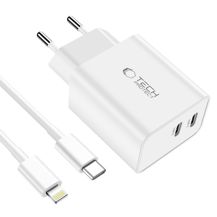 Network Charger Tech-protect C35w Pd35w 2-port + Lightning Cable biały