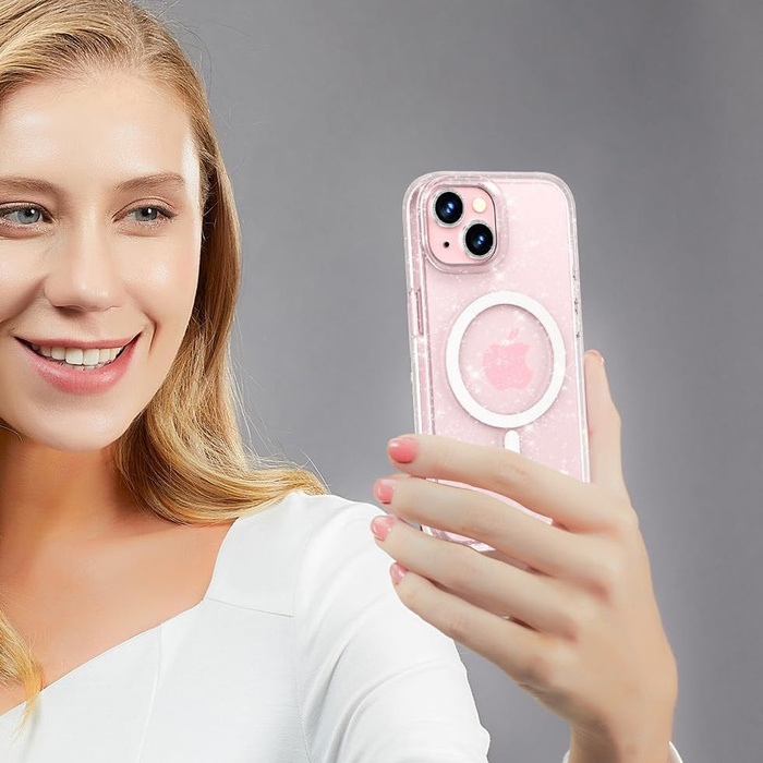 Etui iPhone 15 Tech-protect Flexair Hybrid Magsafe Glitter Przezroczysty