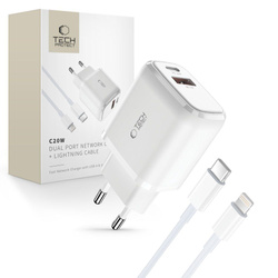 Ładowarka C20W Tech-Protect 2-Port Network Charger PD20W/QC3.0 + Lightning Cable biały