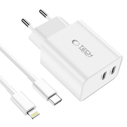 Network Charger Tech-protect C35w Pd35w 2-port + Lightning Cable biały