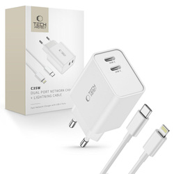 Network Charger Tech-protect C35w Pd35w 2-port + Lightning Cable biały