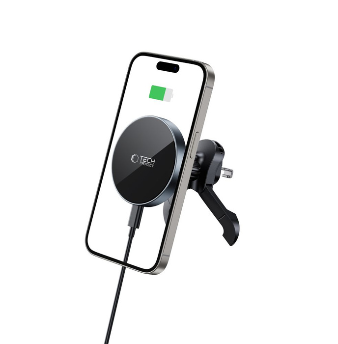 TECH-PROTECT MM15W-V5 MAGNETIC MAGSAFE STABLE VENT CAR MOUNT WIRELESS CHARGER 15W BLACK/BLACK