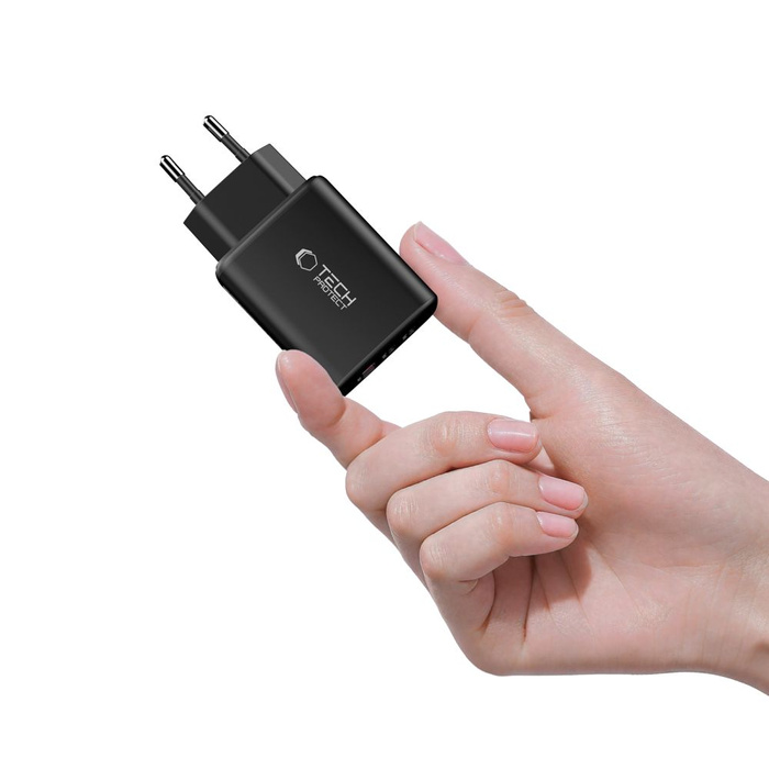 TECH-PROTECT NCA65W-GAN 3-PORT NETWORK CHARGER PD 65W / QC3.0 BLACK