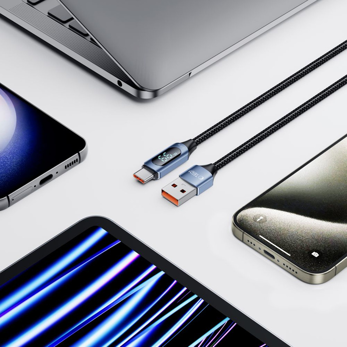 Kabel USB-C Ultraboost TECH-PROTECT LED 66W/6A 200CM niebieski