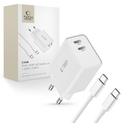 Ładowarka sieciowa 2-port C35w Tech-protect Pd35w + kabel USB-C biały
