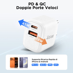 TECH-PROTECT NCA45W-GAN 2-PORT NETWORK CHARGER PD 45W / QC3.0 WHITE