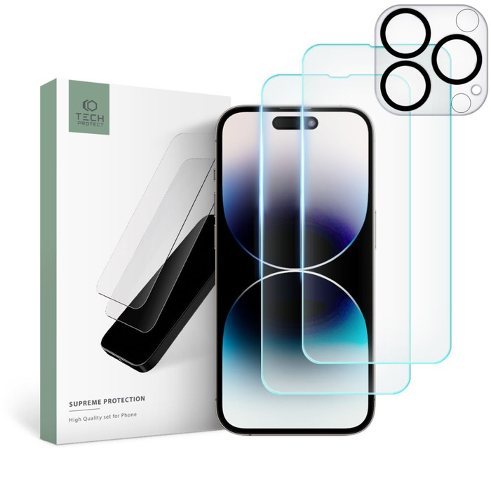 Szkło Hartowane iPhone 14 Pro Max Tech-protect Supreme Set Przezroczyste