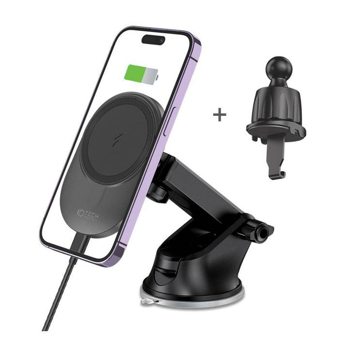 Uchwyt MM15W-V1 Tech-Protect Magnetic Magsafe Dashboard & Vent Car Mount Wireless Charger 15W czarny
