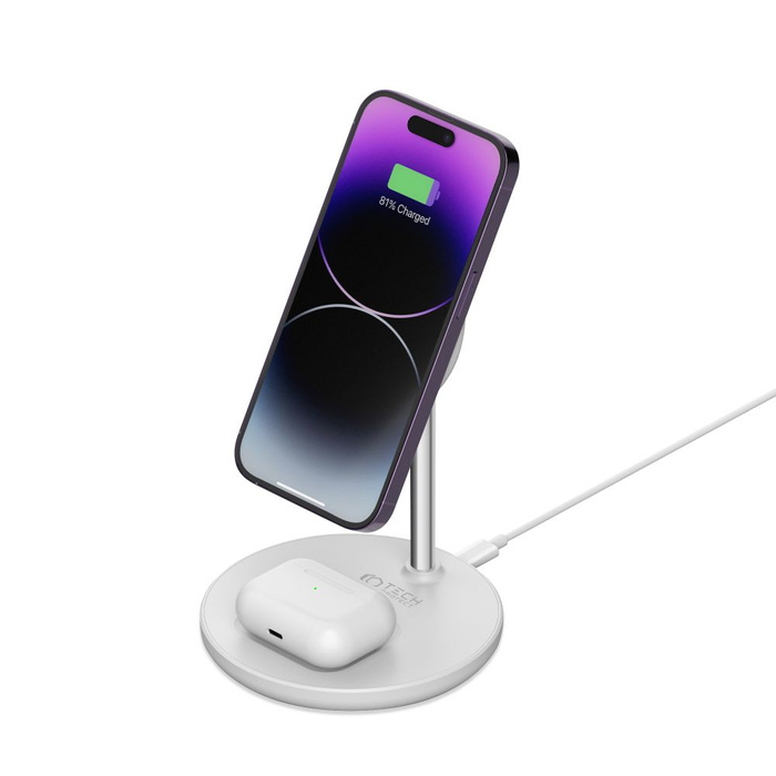Ładowarka Qi15W-A21 Tech-Protect 2in1 Magnetic Magsafe Wireless Charger biała