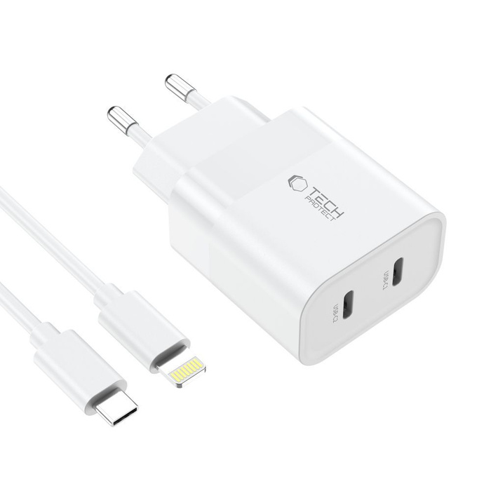Ładowarka C20W Tech-Protect 2-Port Network Charger PD20W + USB-C Cable biały