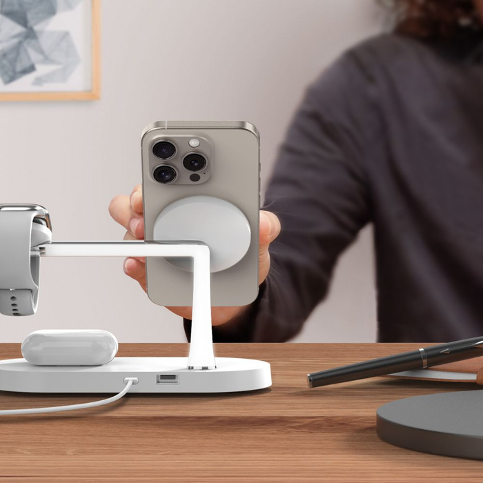 Ładowarka Indukcyjna A12 Tech-Protect 3 In1 Magnetic Magsafe Wireless Charger Biały