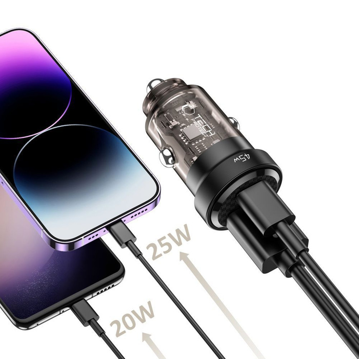 Ładowarka CC45W Tech-Protect PD45W/QC3.0 2-Port Car Charger Czarna