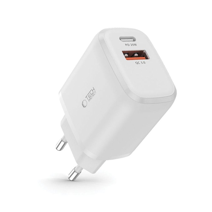 Ładowarka C20W Tech-Protect PD20W/QC3.0 2-port network charger biały