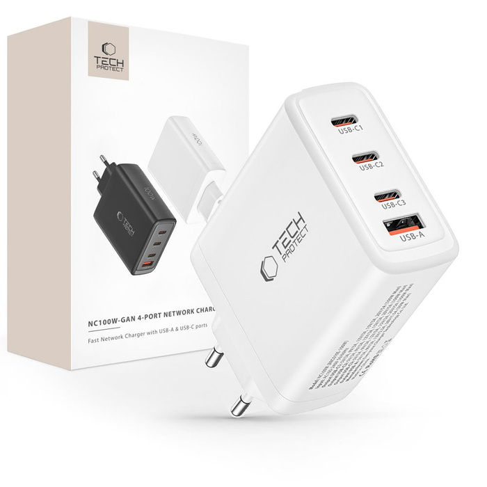 Ładowarka NC100W-GAN Tech-Protect 4-Port Network Charger PD100W/QC3.0 biała