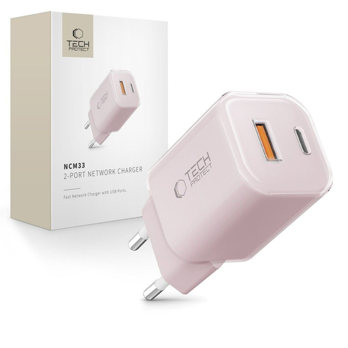 TECH-PROTECT NCM33W 2-PORT NETWORK CHARGER PD33W/QC3.0 BABY PINK