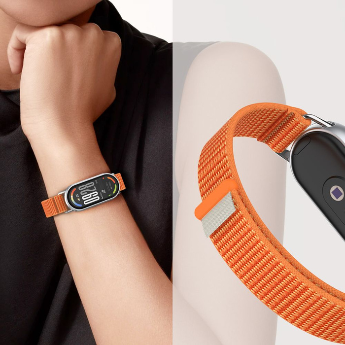 PASEK TECH-PROTECT XIAOMI SMART BAND 8 / 9 / 10 / NFC NYLON STRIPE CZARNY POMARAŃCZOWY