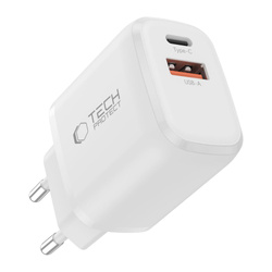 TECH-PROTECT NCA20 2-PORT NETWORK CHARGER PD 20W / QC3.0 + LIGHTNING CABLE WHITE