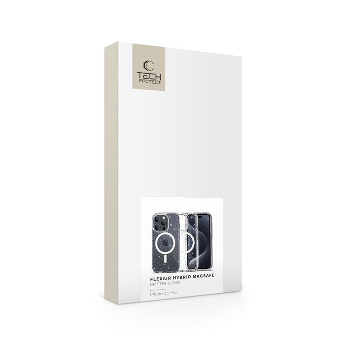 Etui iPhone 15 Pro Tech-protect Flexair Hybrid Magsafe Glitter Przezroczysty