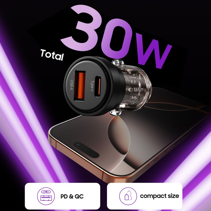 TECH-PROTECT CC03 2-PORT CAR CHARGER PD30W/QC3.0 BLACK