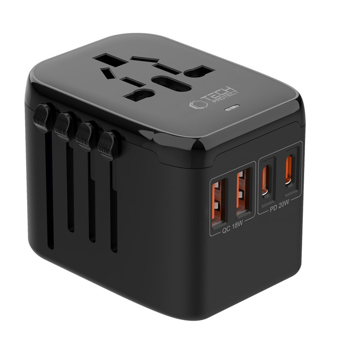 TECH-PROTECT TA200 TRAVEL ADAPTER EU / UK / US / AU BLACK