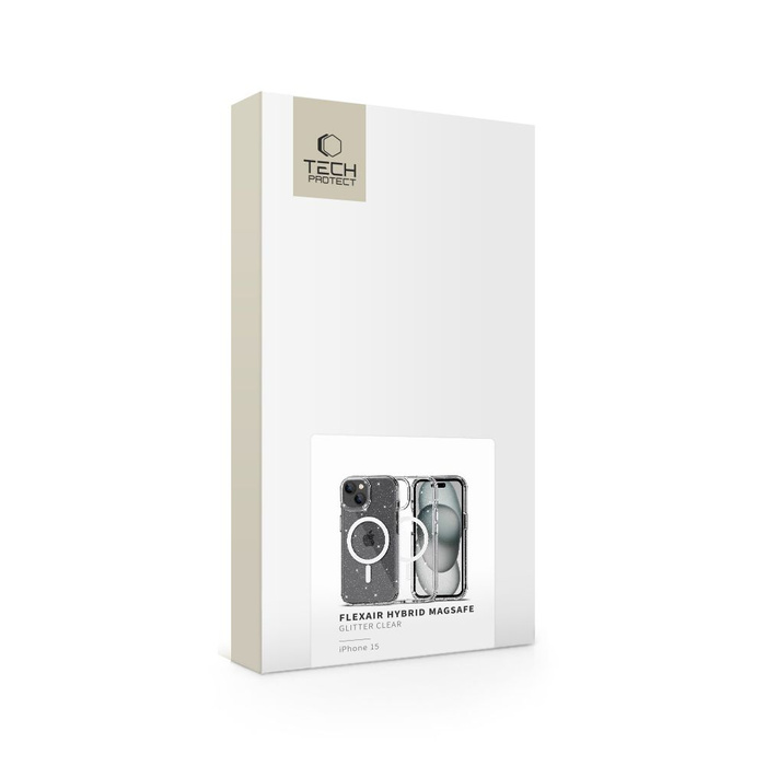Etui iPhone 15 Tech-protect Flexair Hybrid Magsafe Glitter Przezroczysty