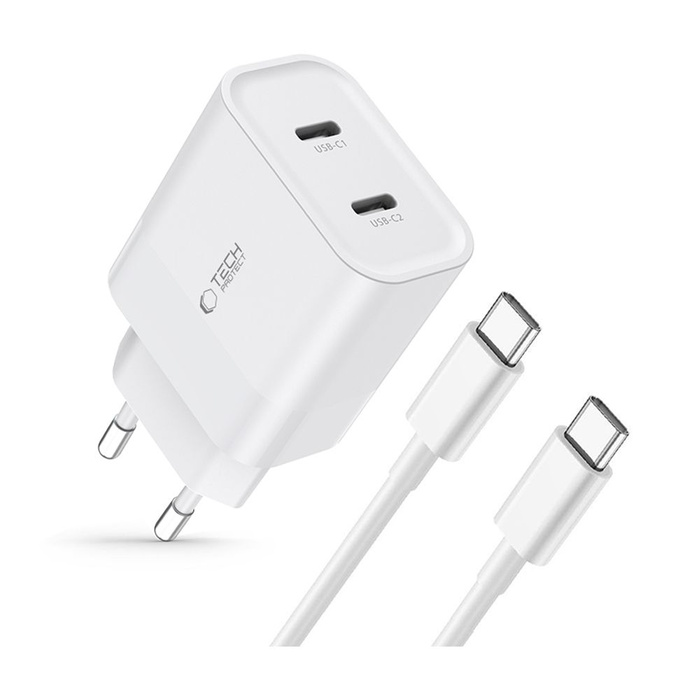 Ładowarka C20W Tech-Protect 2-Port Network Charger PD20W + USB-C Cable biały