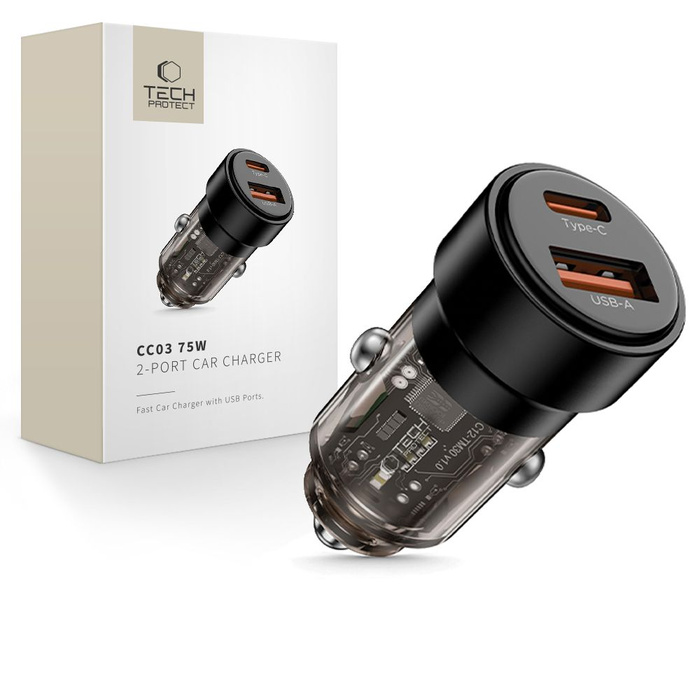 TECH-PROTECT CC03 2-PORT CAR CHARGER PD75W BLACK