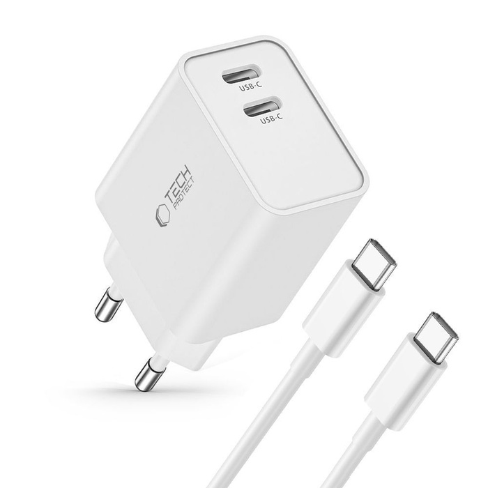 Ładowarka sieciowa 2-port C35w Tech-protect Pd35w + kabel USB-C biały