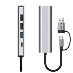 TECH-PROTECT HB03 HUB ADAPTER 5IN1 TYPE-C + USB2.0 + USB3.0 + RJ45 SPACE GREY