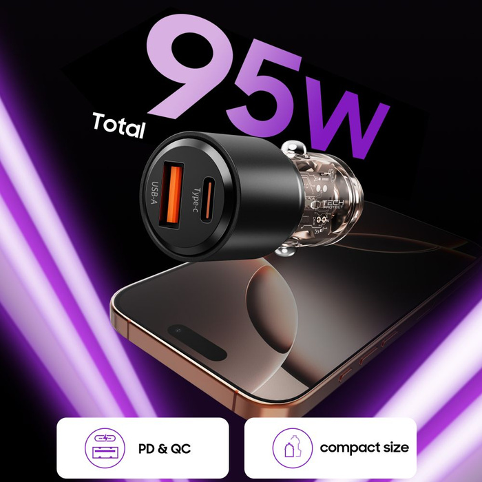 TECH-PROTECT CC03 2-PORT CAR CHARGER PD95W/QC3.0 BLACK