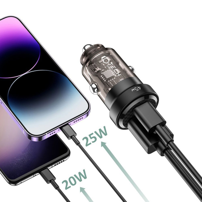 Ładowarka CC45W Tech-Protect PD45W/QC3.0 2-Port Car Charger Czarna