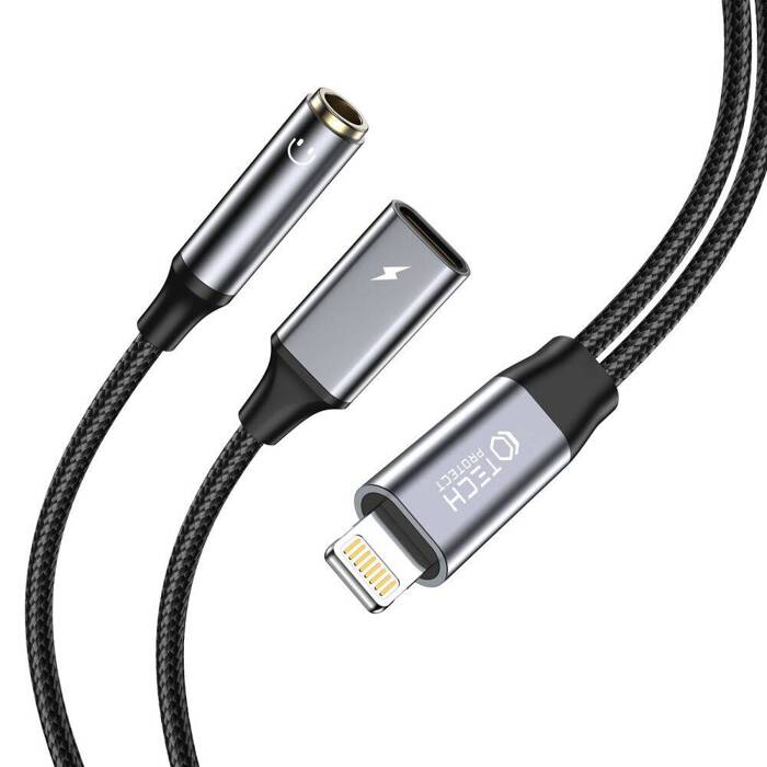 Adapter do kabla Ultraboost Lightning do Mini Jack 3.5mm & Lightning Tech-protect Black Czarny