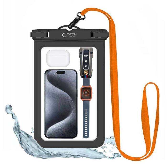 Etui Universal Waterproof Case 8.9 inch Tech-Protect UWC9 Black/Orange przetłumaczone na język polski to Czarny/Pomarańczowy