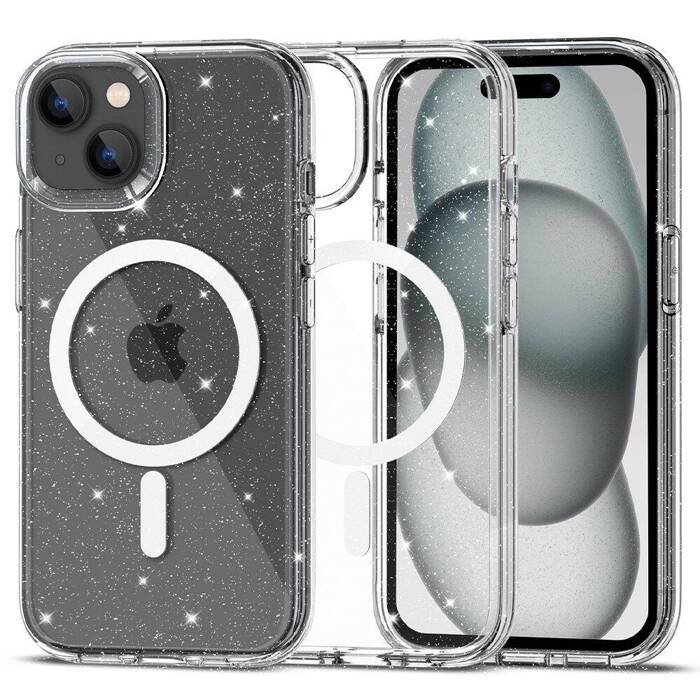 Etui iPhone 15 Tech-protect Flexair Hybrid Magsafe Glitter Przezroczysty