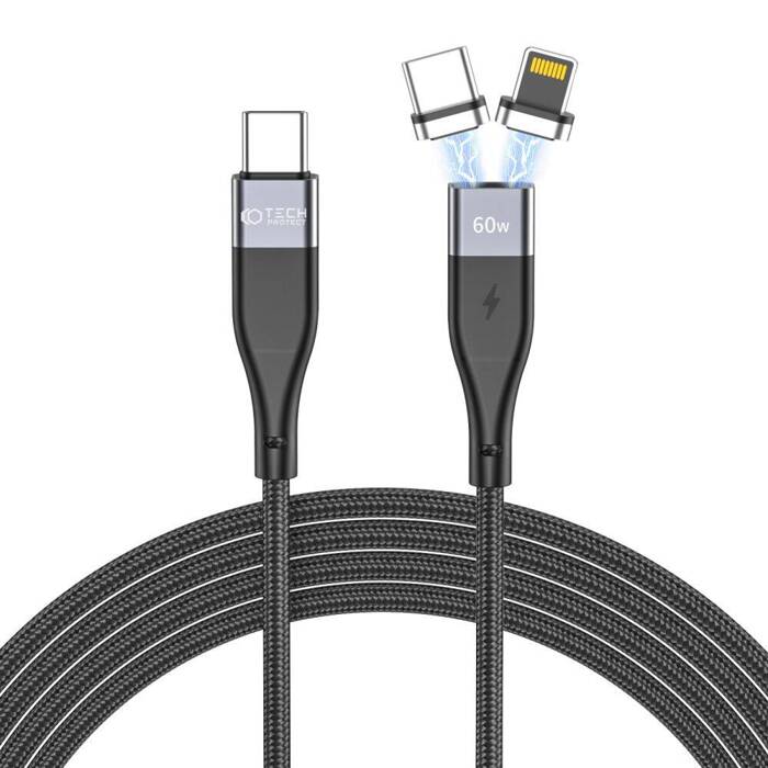 Kabel magnetic Ultraboost 2in1 Tech-Protect Lightning & Type-C PD60W/3A 100cm czarny