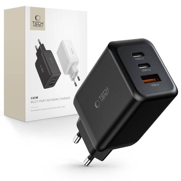 Ładowarka C65W Tech-Protect PD65W/QC3.0 3-Port Network Charger czarna