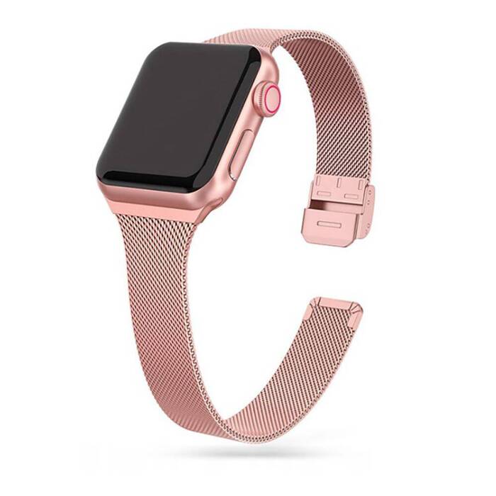 Pasek Apple Watch TECH-PROTECT 4 / 5 / 6 / 7 / SE (38 / 40 / 41 MM) Thin Milanese różowe złoto