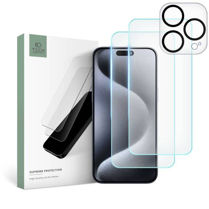 Szkło Hartowane iPhone 15 Pro Max Tech-protect Supreme Set Clear Przejrzysty